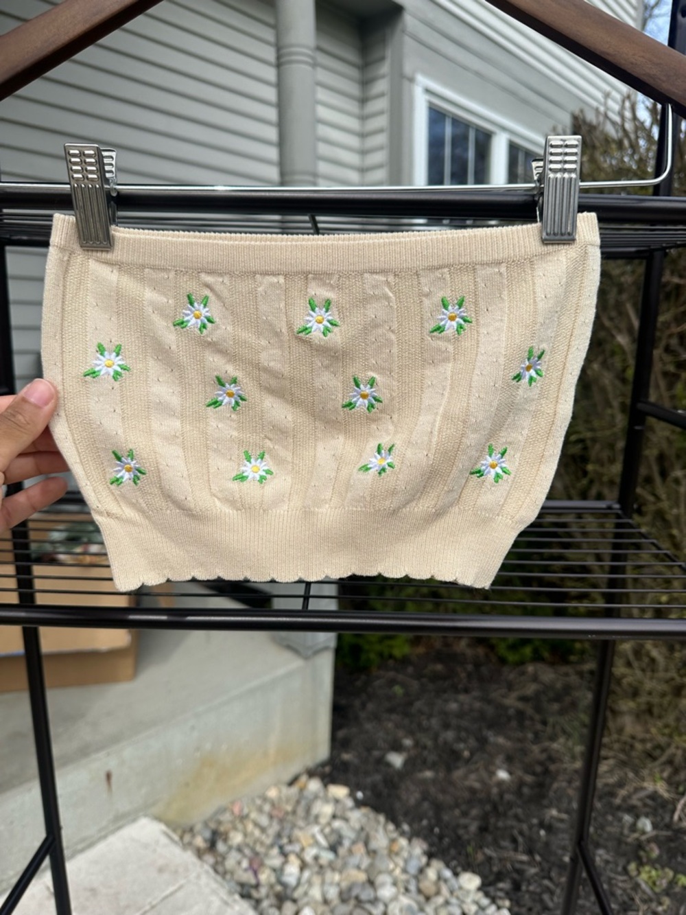 La Hearts Cream Floral Embroidered Tube Top